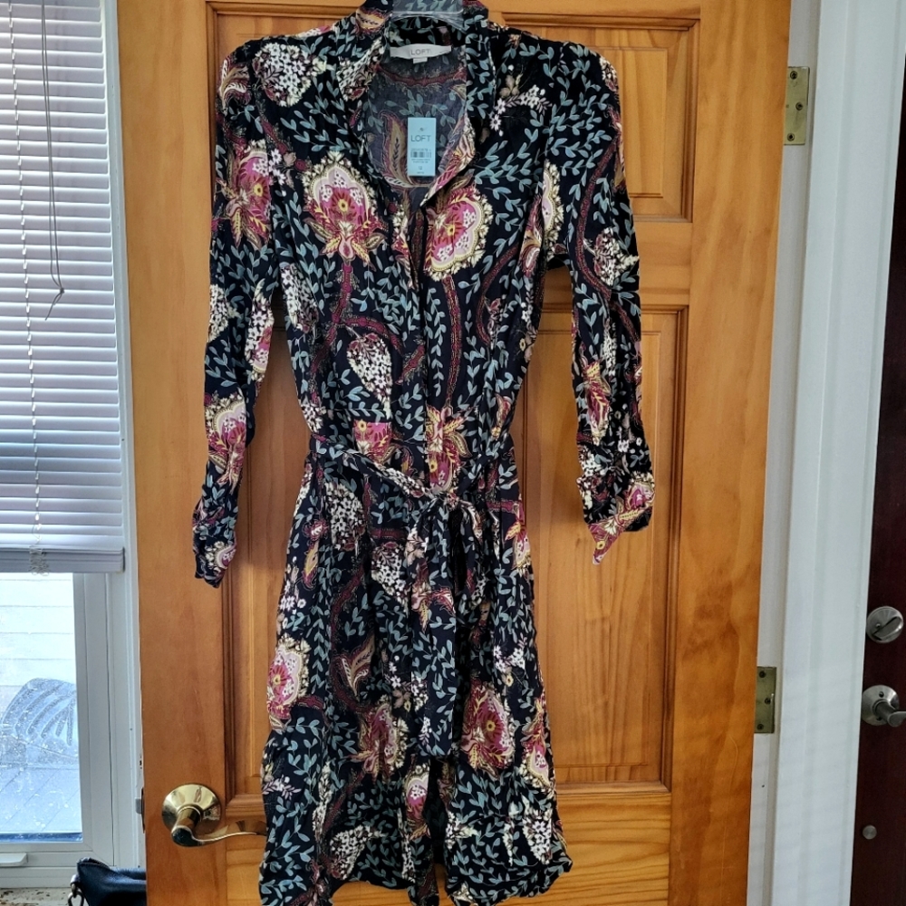 LOFT brand belted mid length dress